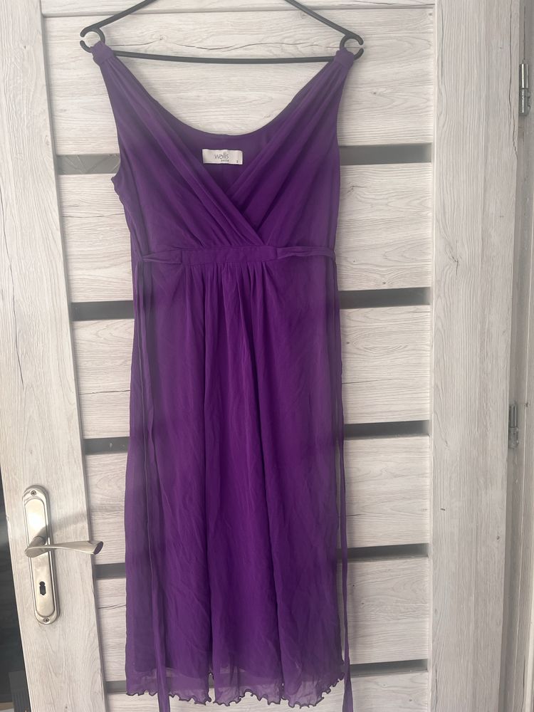 Fioletowa damska elegancka sukienka z wiazaniem rozmiar S