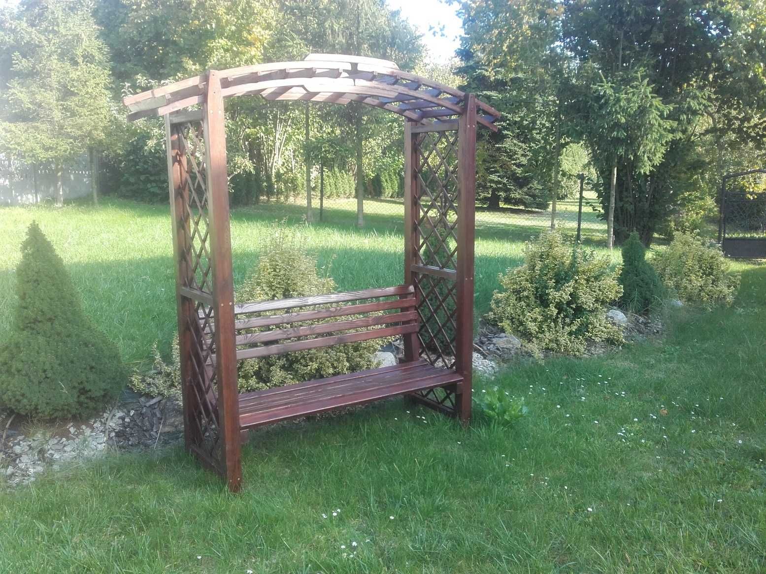Ławka z pergolą ogrodowa drewniana dębowa solidna