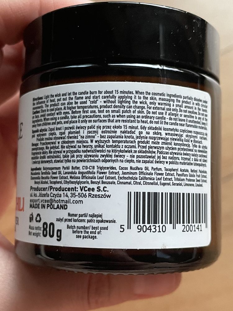 Vcee świeca masaż nowa olej kokosowy shea pomarańcza z chilli 80 g