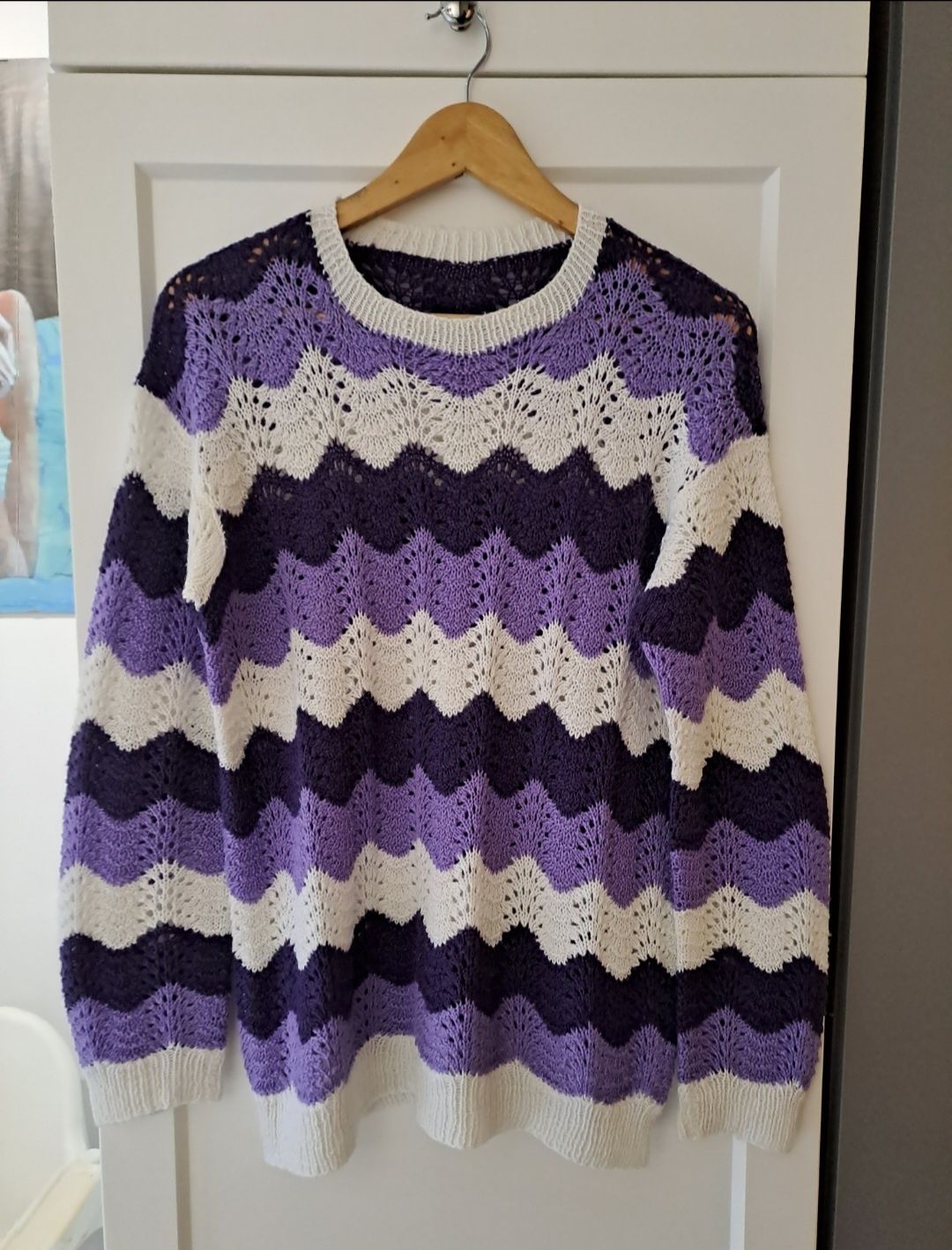 Sweterek sweter hand made ażurowy robiony M