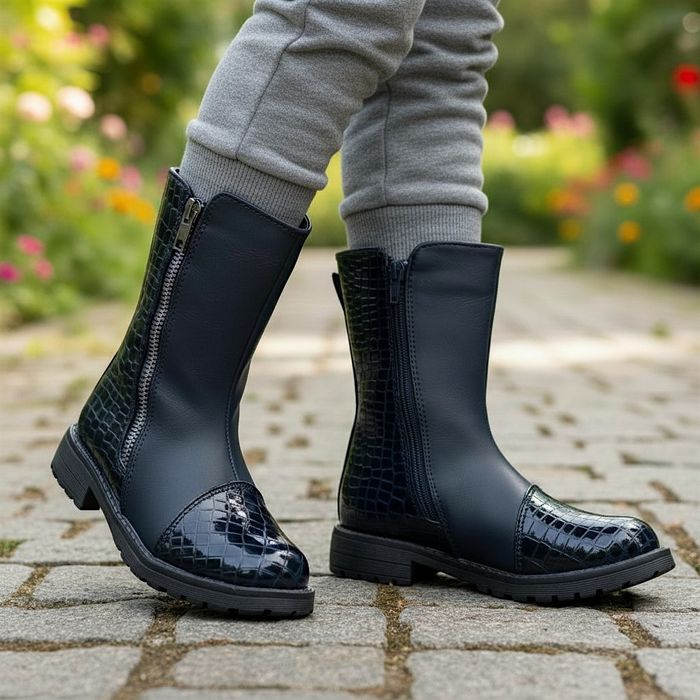 Kozaki dziecięce ocieplane skóra ekologiczna z suwakami 6641 rozm. 29