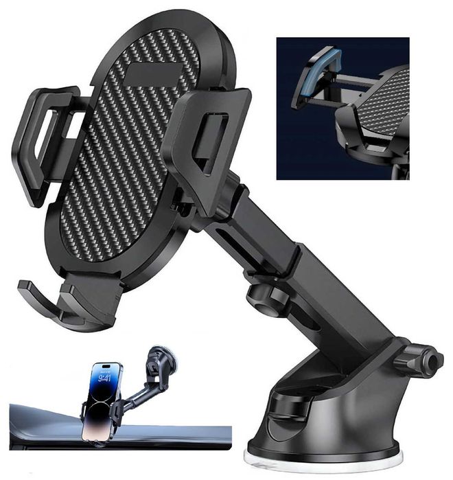 Uchwyt Samochodowy Telefon Włókno Węglowe 360° Szyba Deska Rozdz.