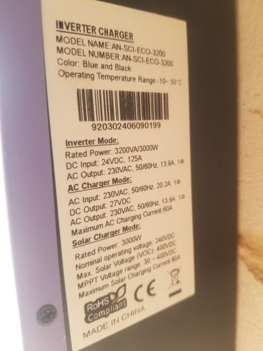 Гібридний інвертор 3 кіловата контролер заряда сонячних 3000 ват чисти