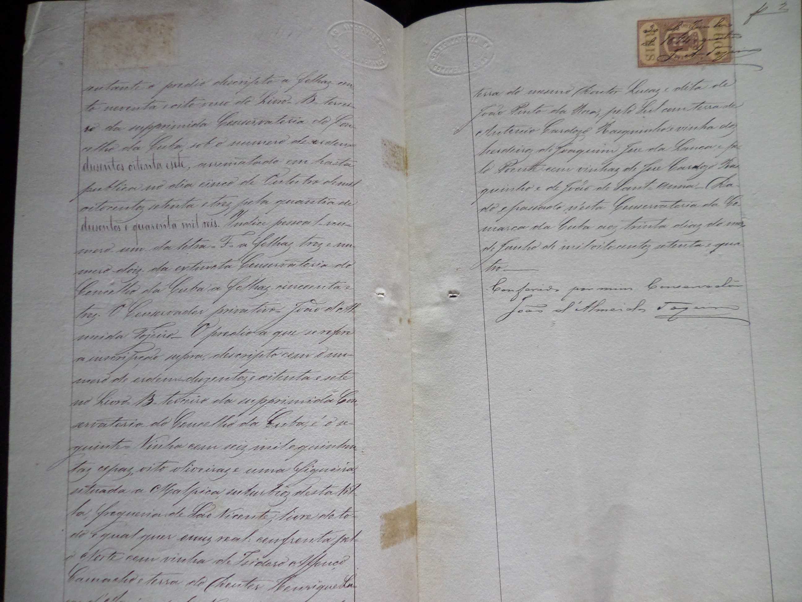 Documento Manuscrito  'Certificado' Selado , ano 1874