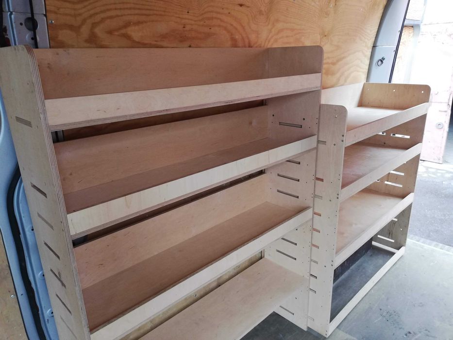 Regały narzędziowe, regały do busa, zabudowa - sklejka