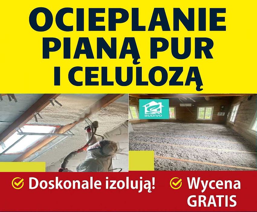 Ocieplanie pianą PUR–izolacja natryskowa, ocieplenie poddasza Celulozą