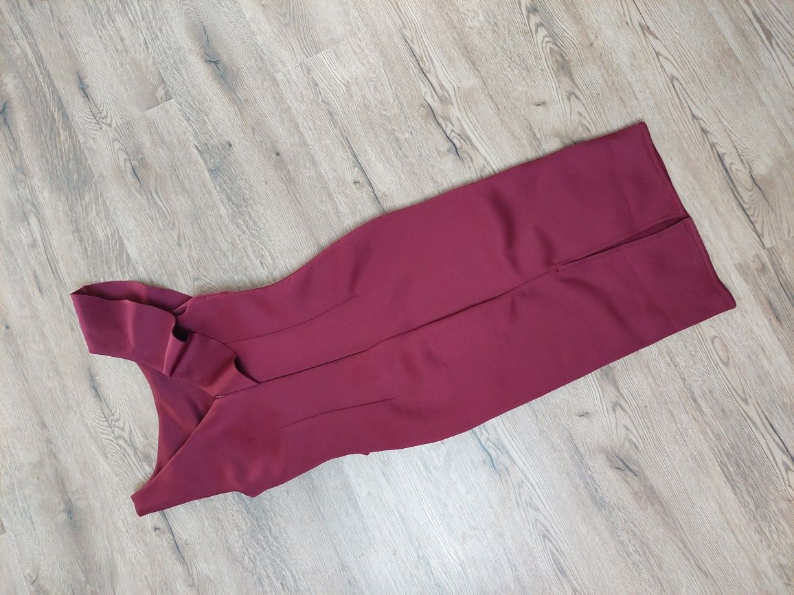 Sukienka midi ołówkowa z falbanką bordowa 36 S Bodycon True violet