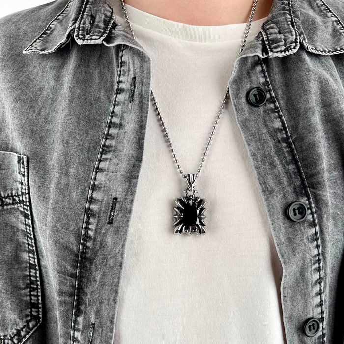 Кулон підвіска панк готика медична сталь чорний червоний камінь