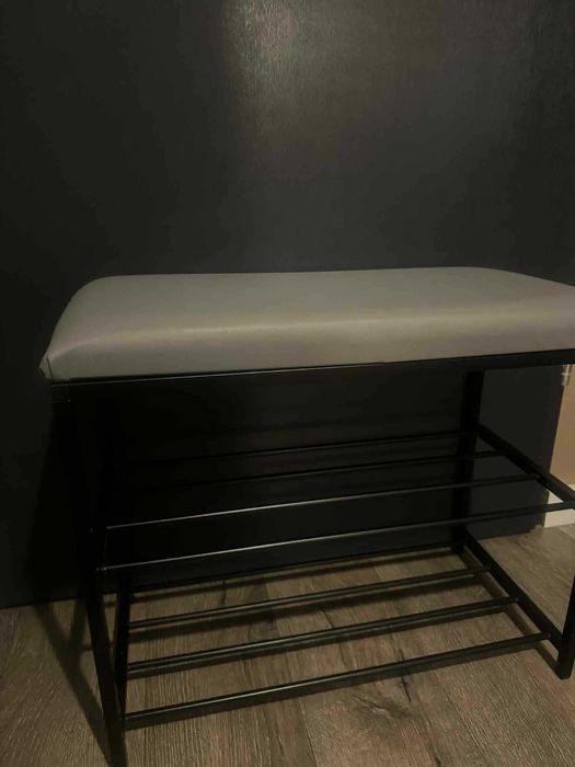 Metalowa półka na buty z siedziskiem ze skóry ekologicznej [58x30x52]