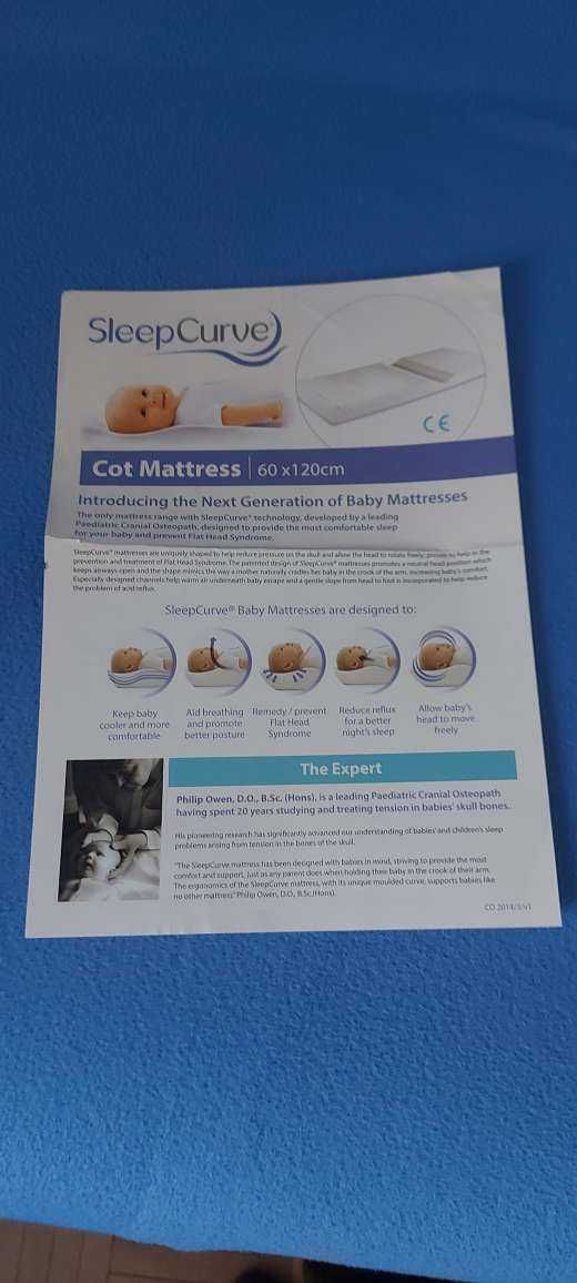 Sprzedam bezpieczny materac dla dzieci f-my SLEEP CURVE wym. 120x60