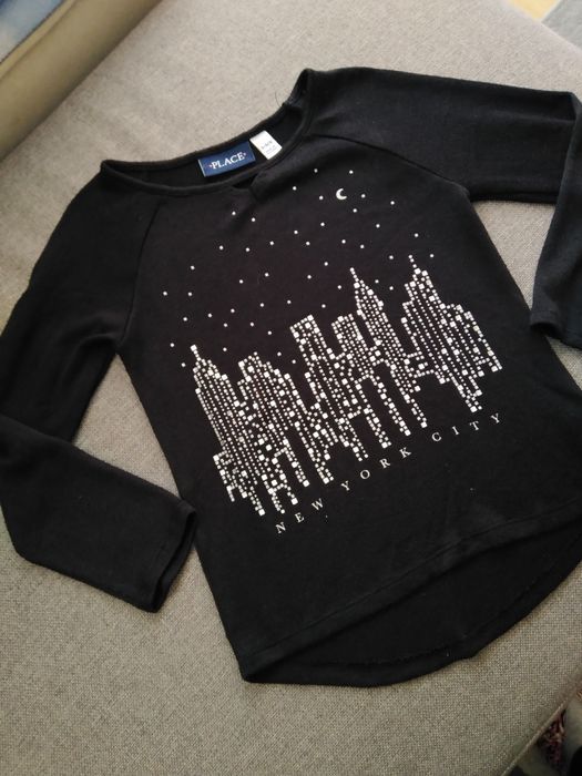 Czarna Place bluzeczka sweterek 5-6 rayon miękki miły cekiny srebro ci