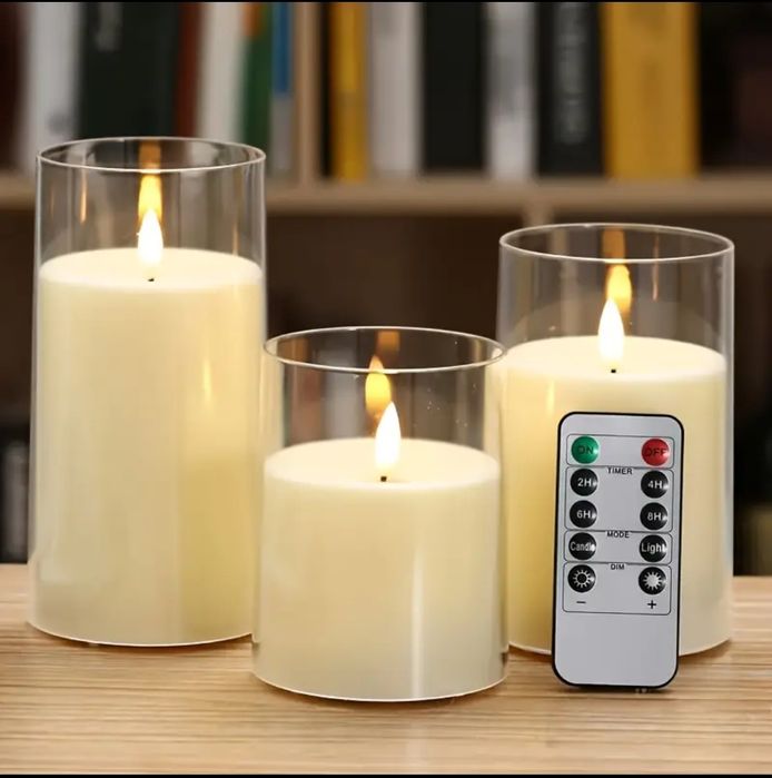 Zestaw 3 świec LED w tubach + pilot