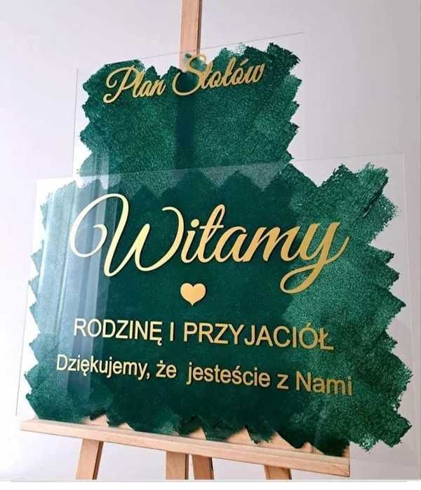 tablica powitalna Witamy butelkowa zieleń ślub wesele Plan stołów ślub