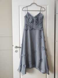 Sukienka na ramiączkach błękitna midi 44 jedwab