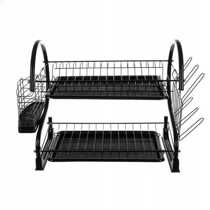 Suszarka do Naczyń Ociekacz Dwupoziomowa Stojąca Czarna Duża Sztućce