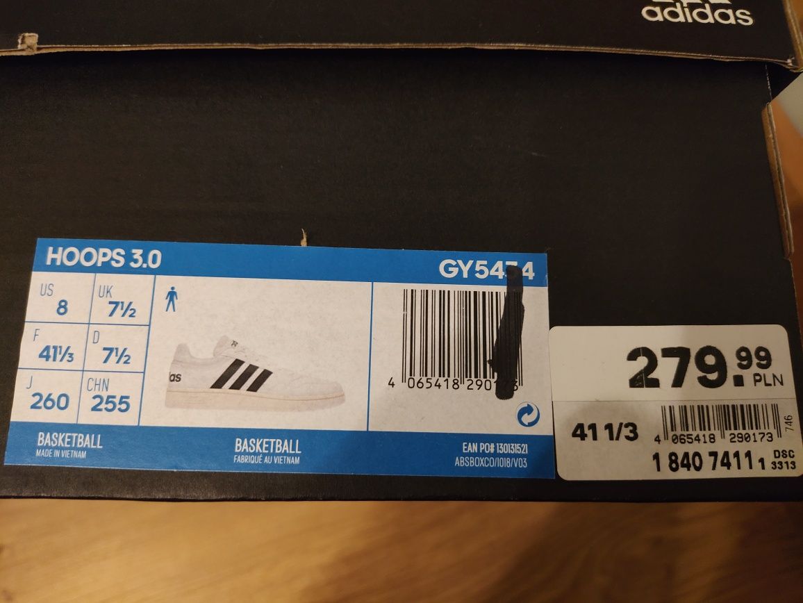 Nowe buty adidas męskie hoops 3.0 rozmiar 41 i1/3