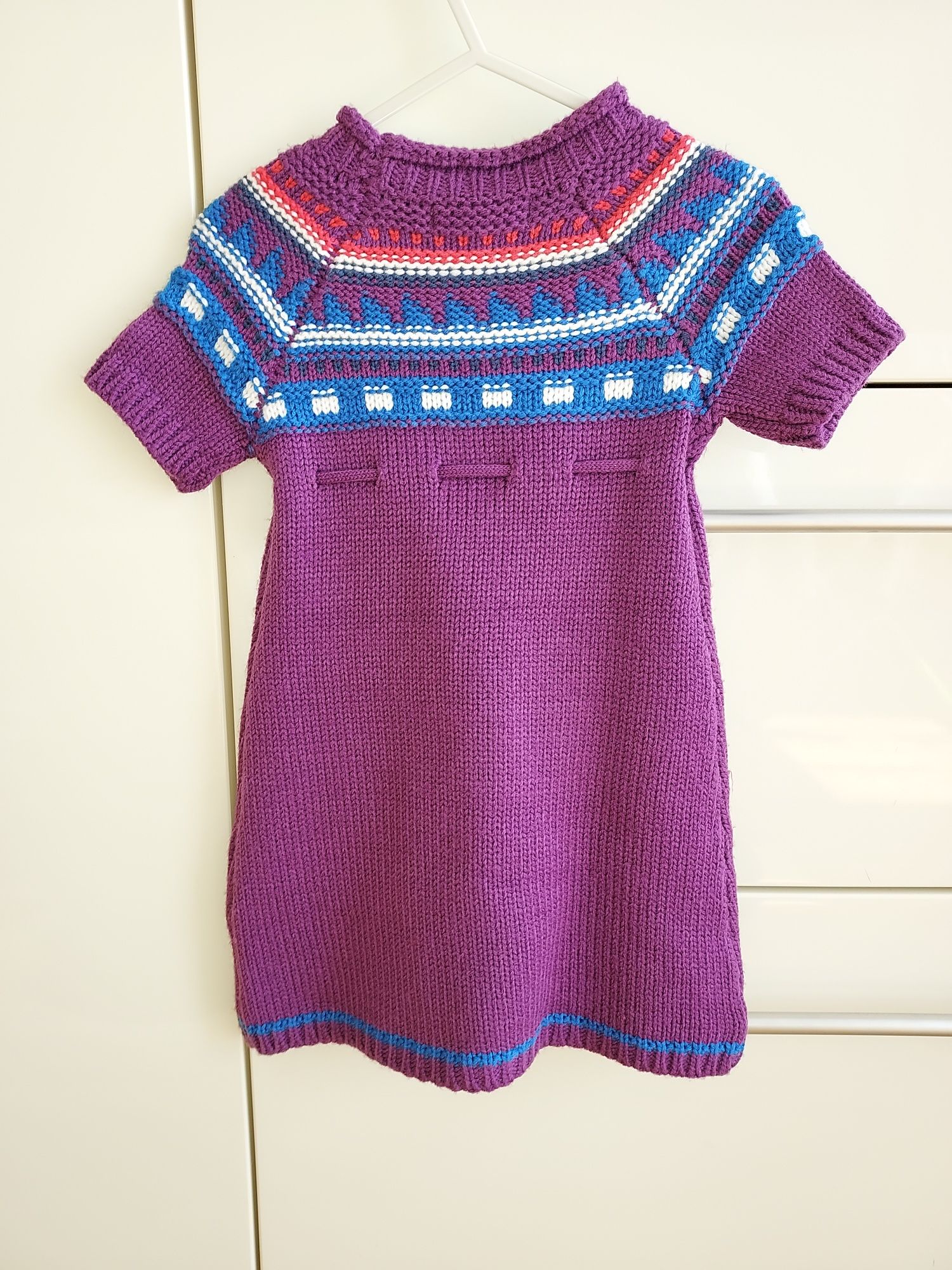 NOWA sukienka sweterek 98 Tiry kid fioletowa krótki rękaw