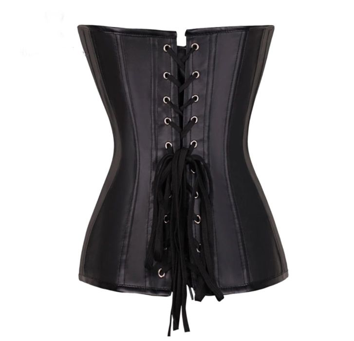 832/ Modelujący gorset z ekoskóry czarny zapinany na metalowe haftki M