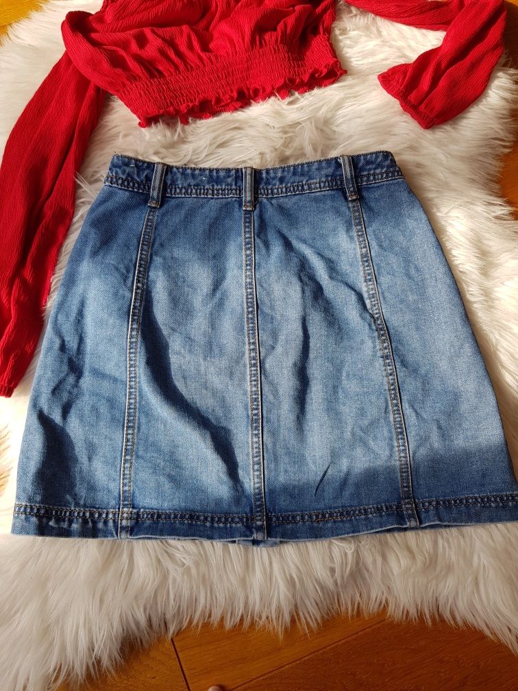 Zestaw komplet lato top crop spódniczka jeans mini S