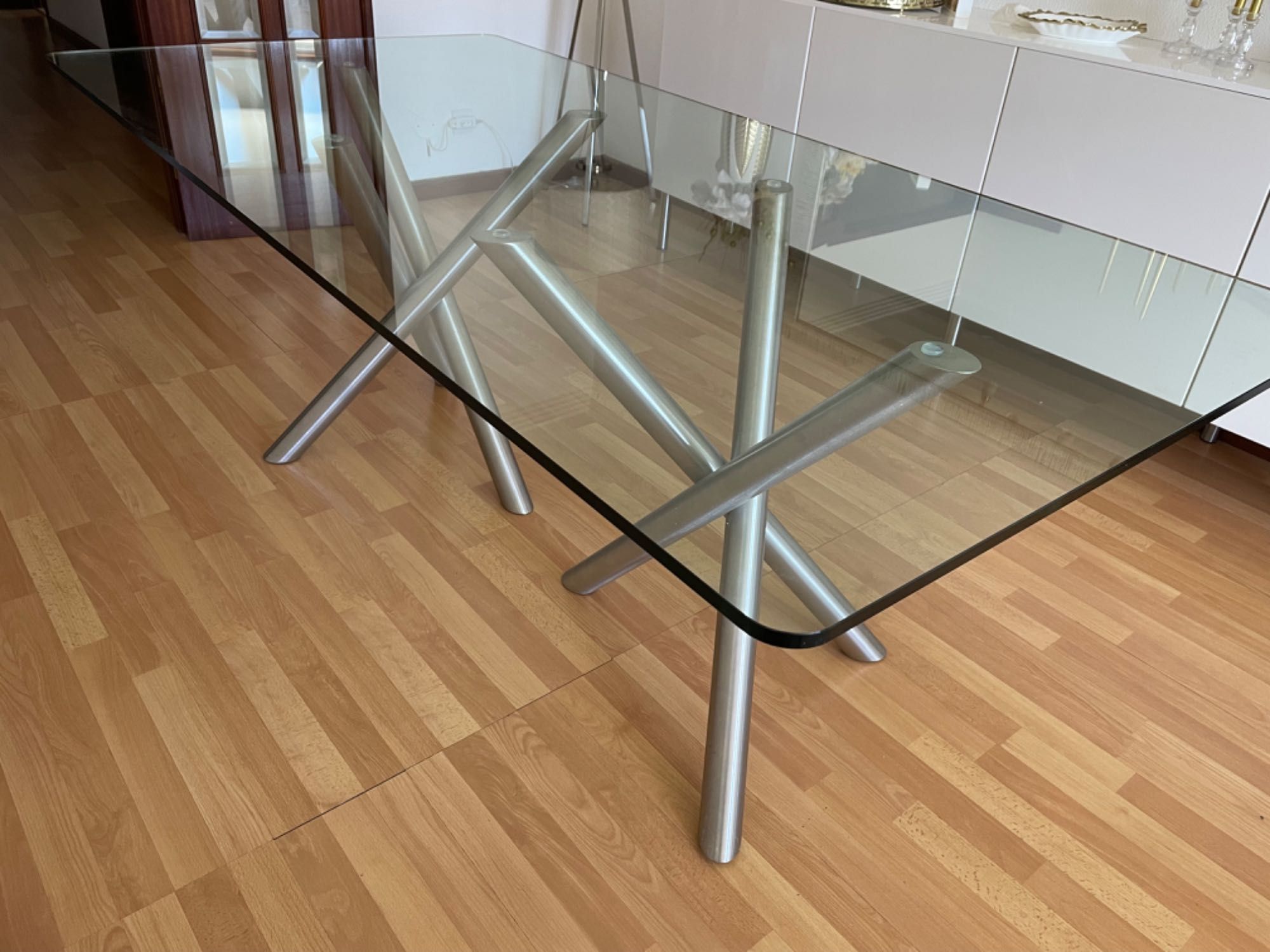 Mesa vidro com pés cromado escovado