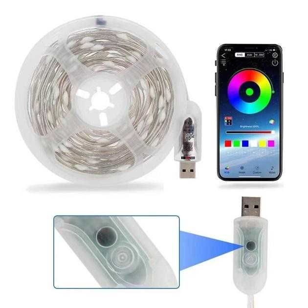 Гирлянда Капля Росы USB LED RGB 10м + Bluetooth + Микрофон + Пульт