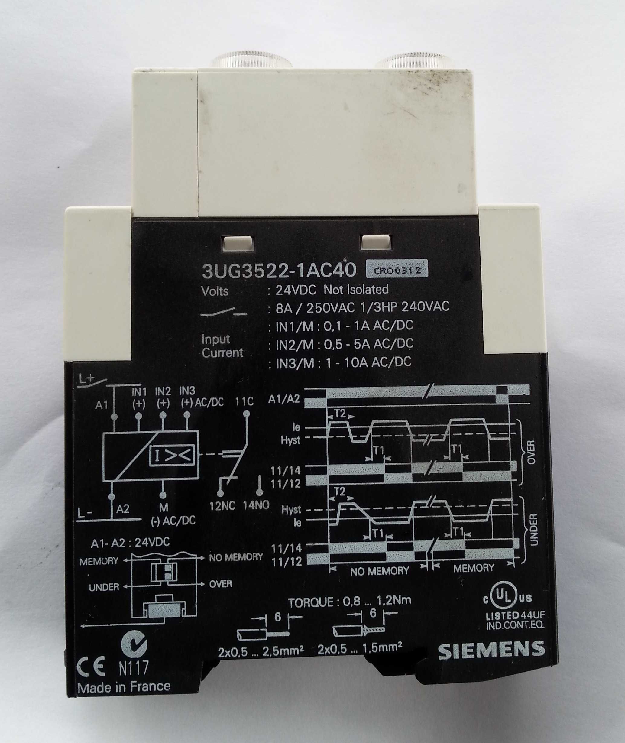 Siemens Simirel 3UG3 3UG3522-1AC40 histereza zabezpieczenie zaniku
