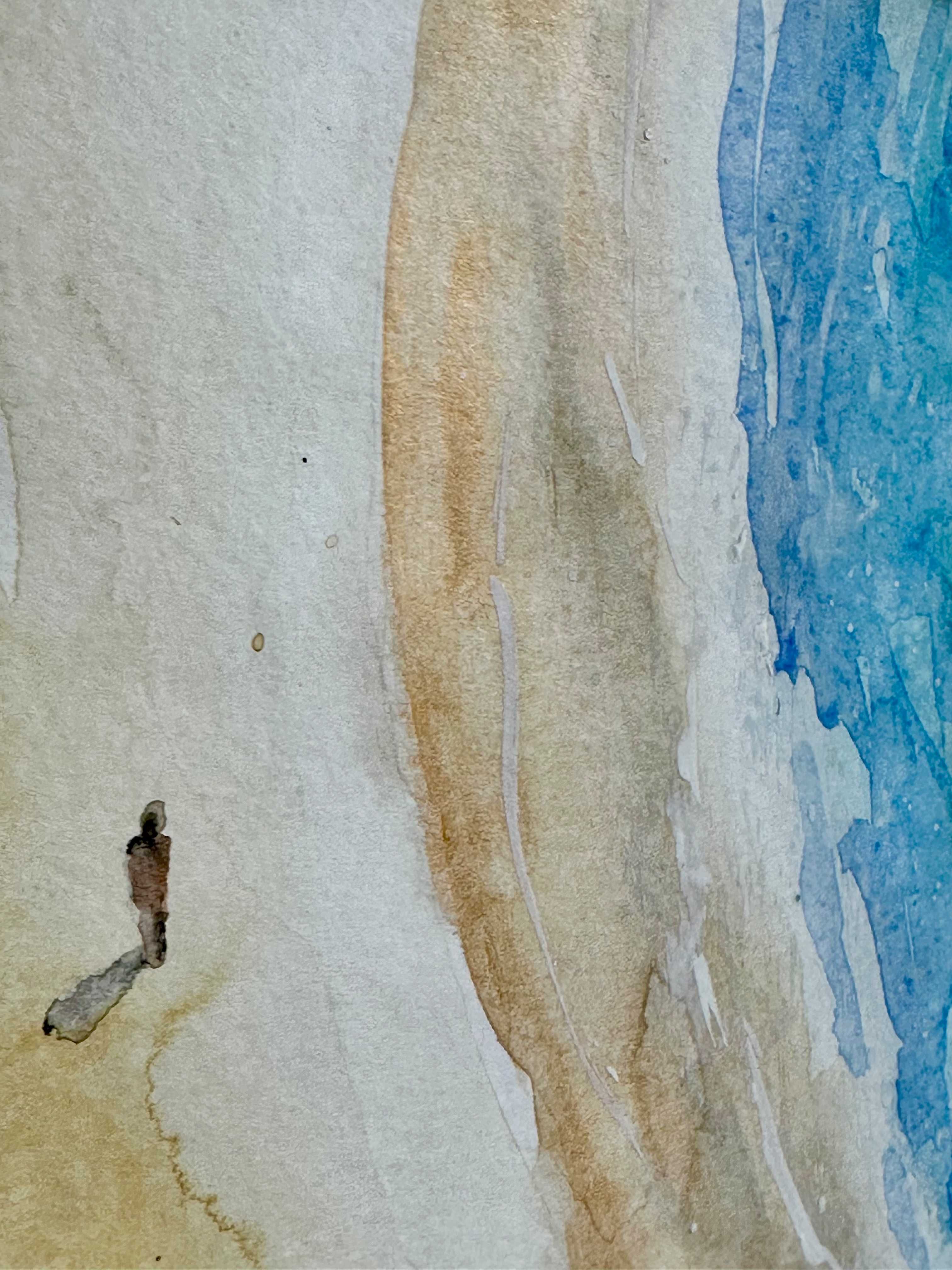Horas na praia dourada - Pintura a aguarela sobre papel, emoldurada