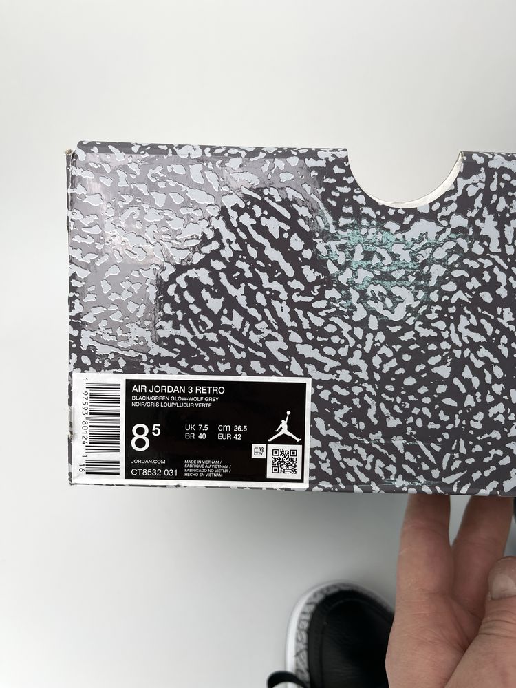 Оригинал Nike Air Jordan 3 Retro Green Glow (CT8532 031) кожание ретро
