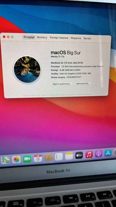 Apple MacBook Air A1466 13,3" 2013r. i5-8GB RAM 128GB SSD