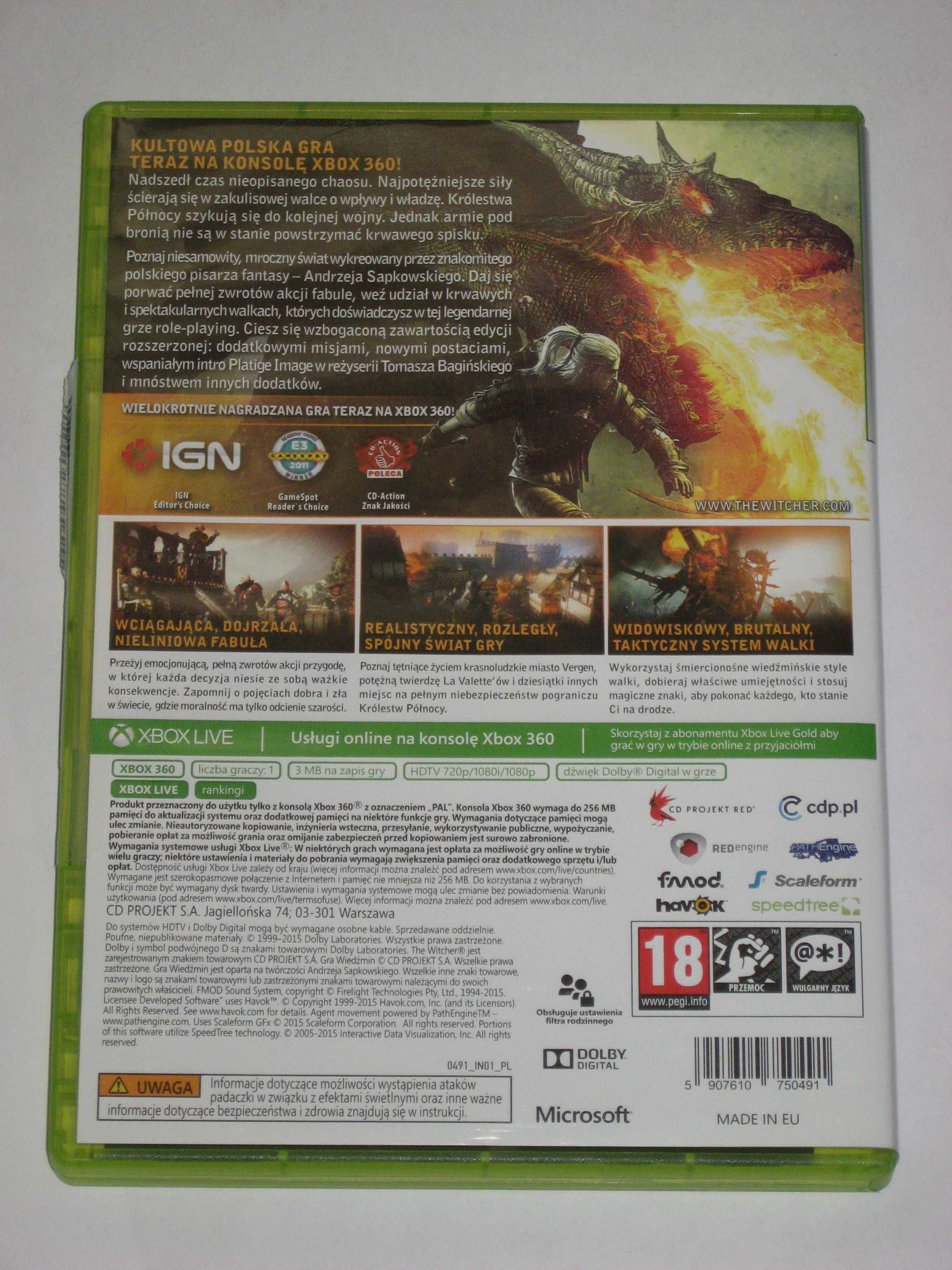 Gra Wiedźmin 2 Zabójcy Królów WITCHER 2 XBOX360 BDB po polsku! 3xPL