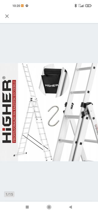 Drabina aluminiowa 3x11 HIGHER,8,5 m,nowa,na schody