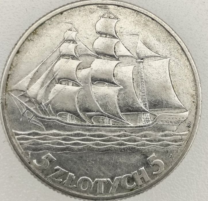 5 zł 1936 rok żaglowiec