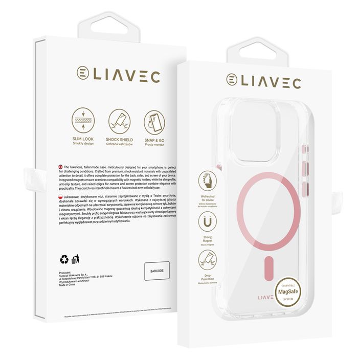 Liavec Glossy Magsafe Clear Case do Iphone 13 Pro różowy