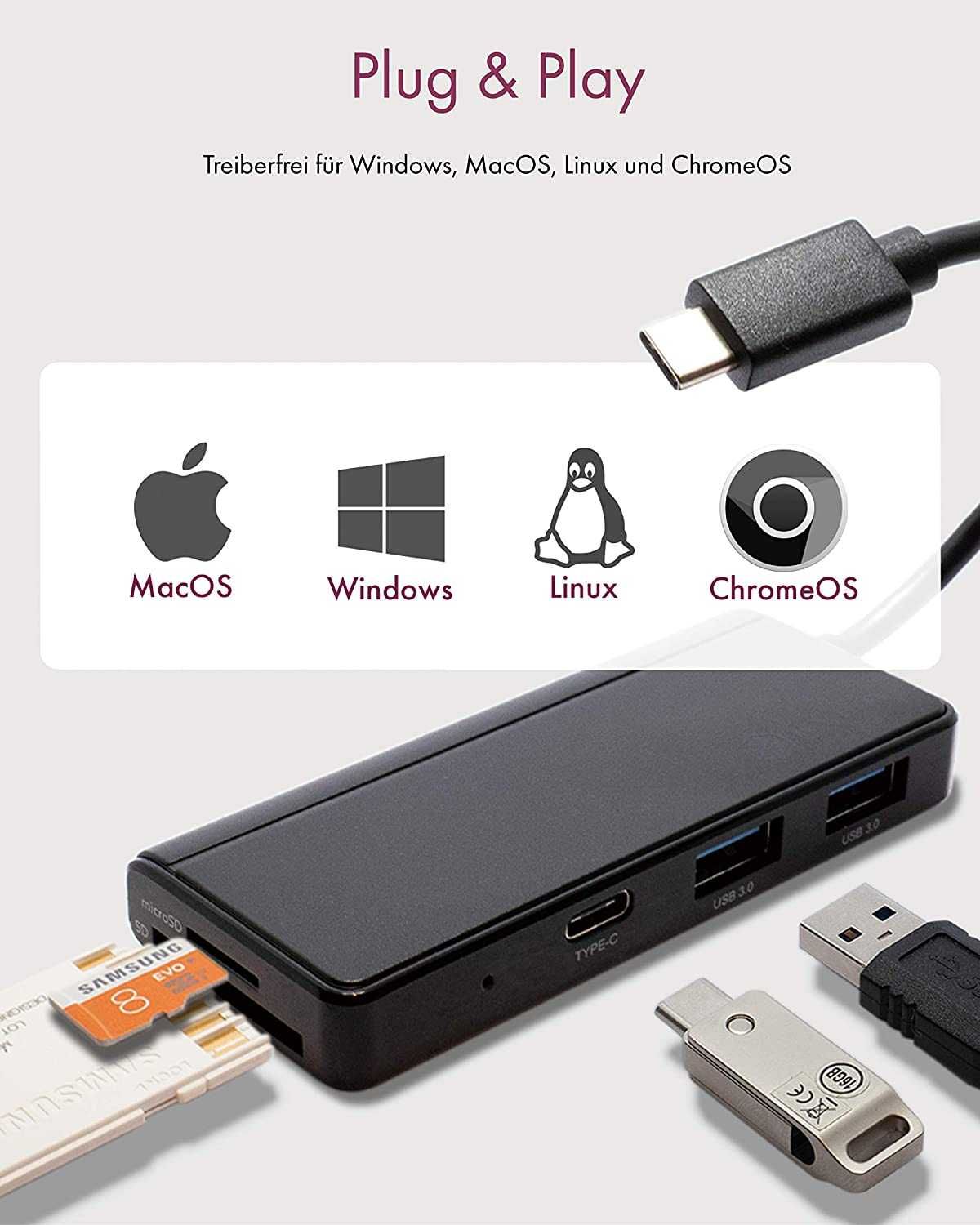 IcyBox IB-HUB  HUB USB-C 2x USB 3.0 czytnik kart SD microSD