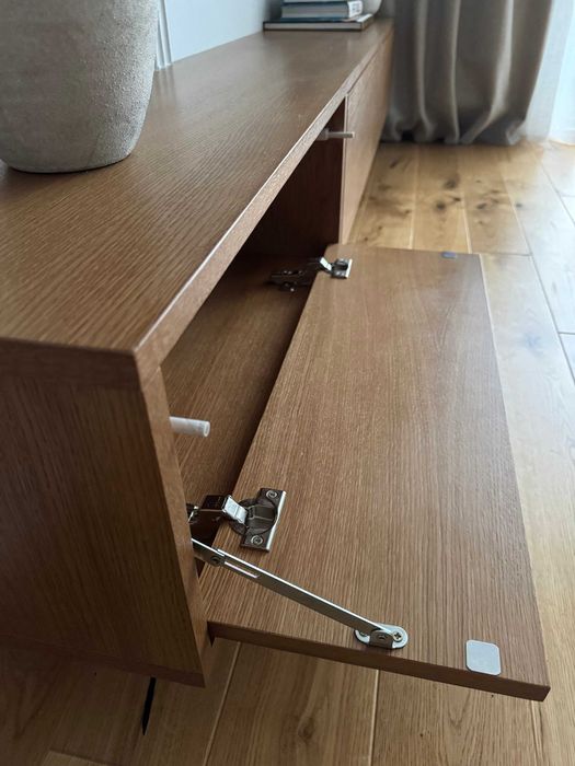 Szafka RTV 200cm wisząca (podwieszana), kolor ciemny dąb, zawiasy Blum