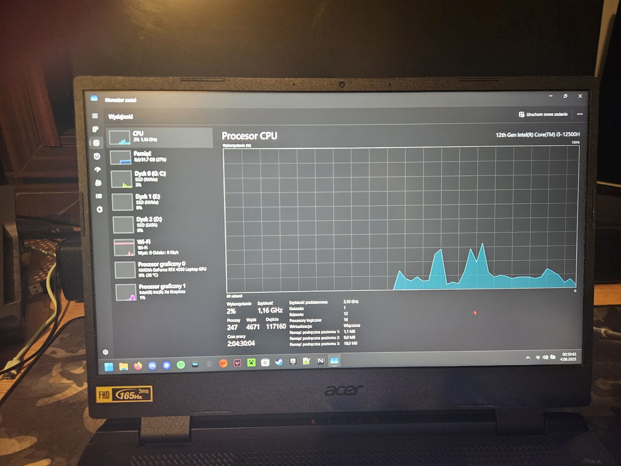 Acer nitro 5 i5-12500H RTX4050 32gb ram ddr5 2,5TB pamięci win11 pro