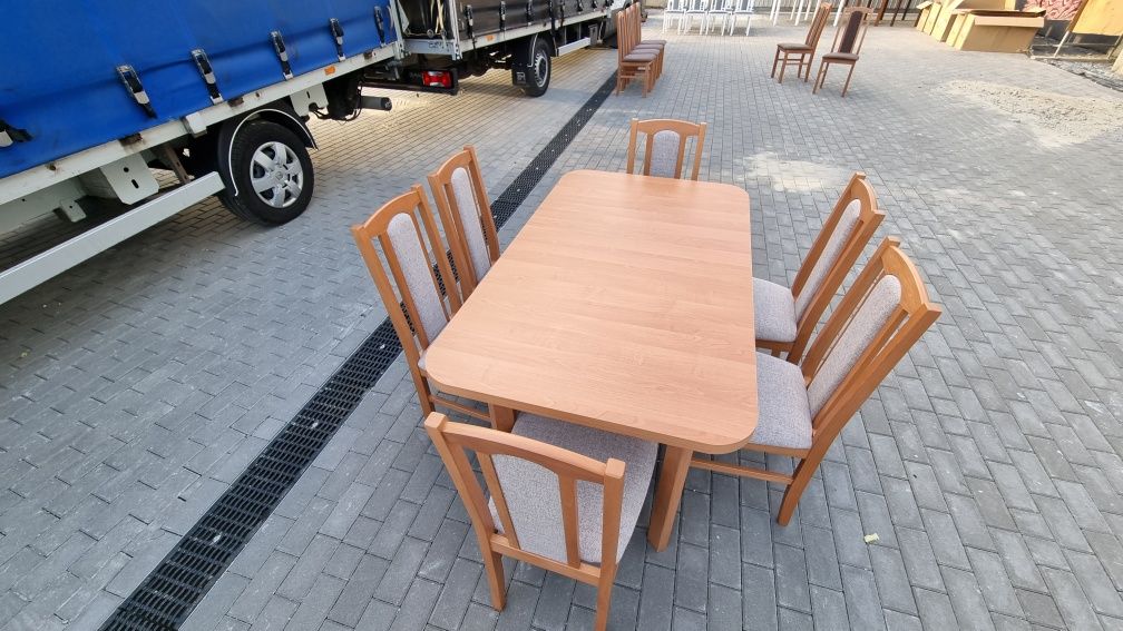 Nowe: Stół 80x140/180 + 6 krzeseł, olcha + kawa z mlekiem , dostawa PL