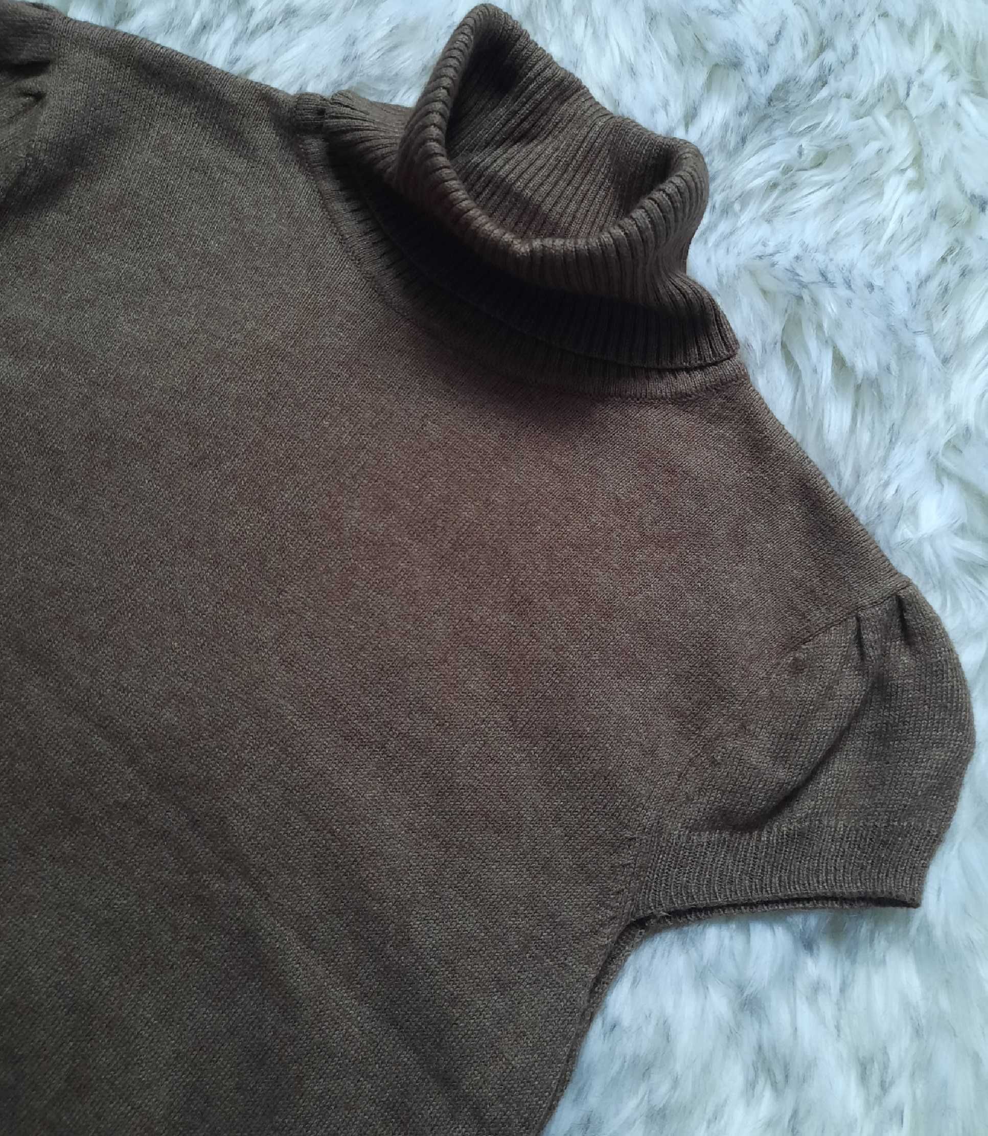 Camaieu j.Nowy Angora Wiskoza Bawełna sweter golf brąz bluzka S XS