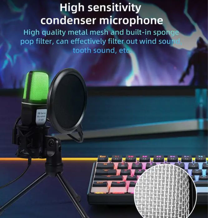 Microfone gaming e podcasting + braço articulado