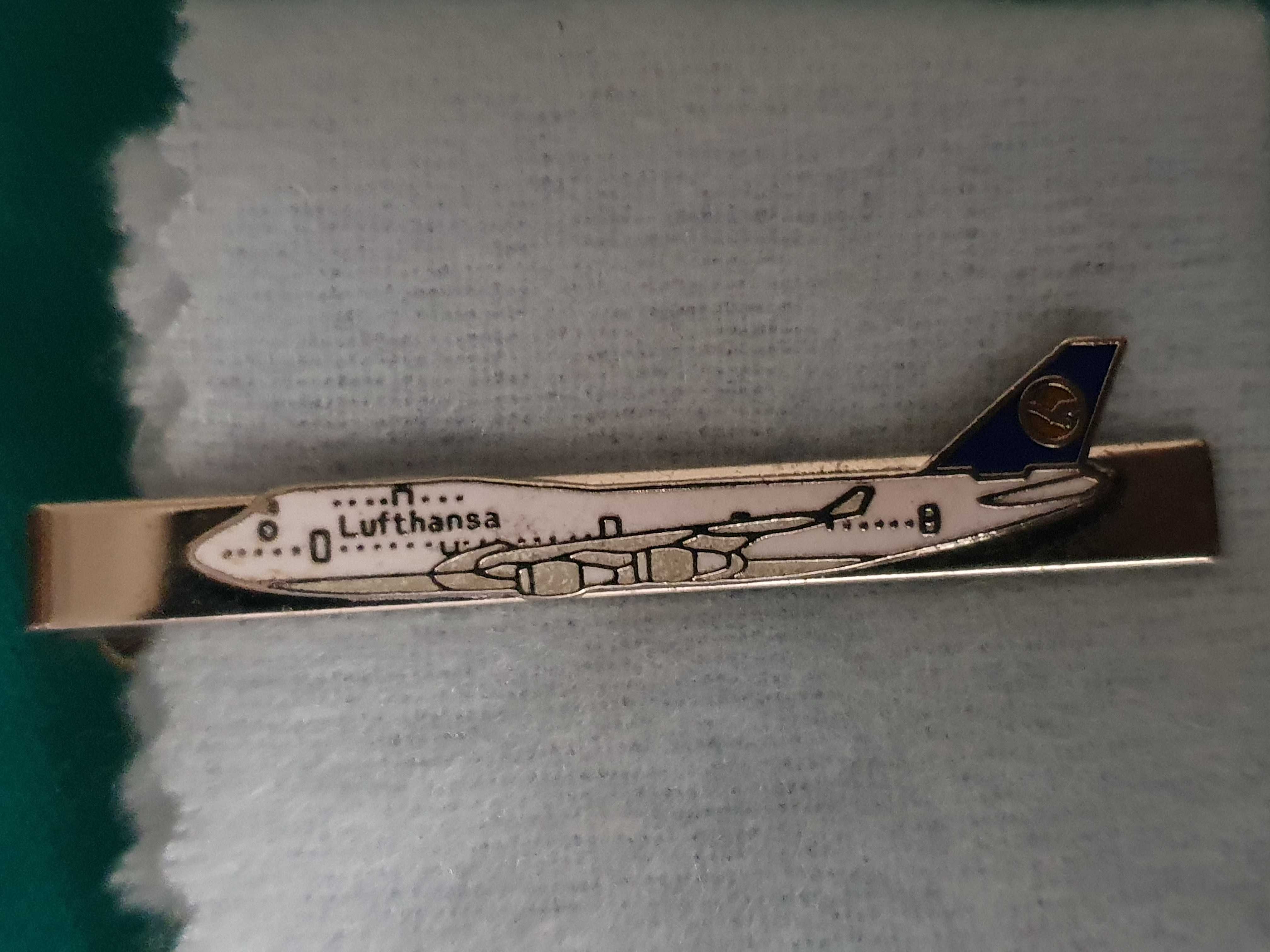 Clip de gravata em aço - LUFTHANSA - Boeing 747-400 - Raro - Anos 80