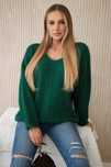 Sweter z dekoltem w serek zielony, oversize