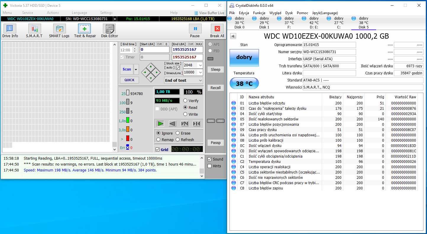 Dysk 3,5" 1TB SATA WD10EZEX - testowany 100% sprawny