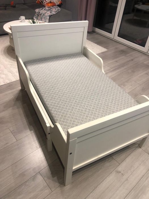 SUNDVIK lóżko o regulowanej długości + materac / białe /  80x200 /