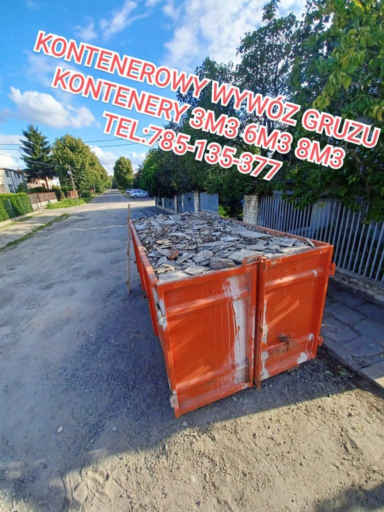 Kontenerowy wywóz gruzu, liści, BIO, odpadów, kontenery 3m6 6m6 8m3