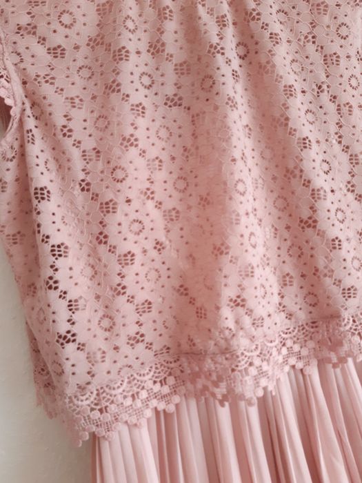 Nowa Długa sukienka plisowana top koronkowy pudrowy róż L XL