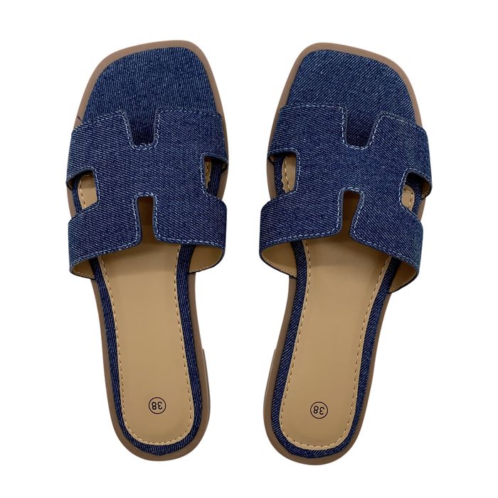 Klapki damskie niebieskie jeansowe Denim 40 płaskie lekkie buty