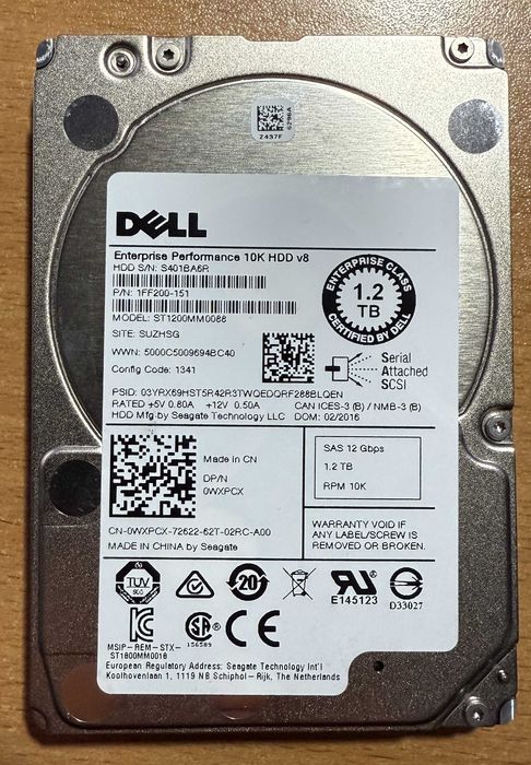 Жорсткий диск Dell 1.2TB SAS 10K HDD v8