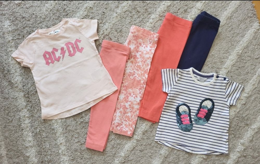 74 zestaw komplet ubranka dla dziewczynki leginsy koszulki AC/DC