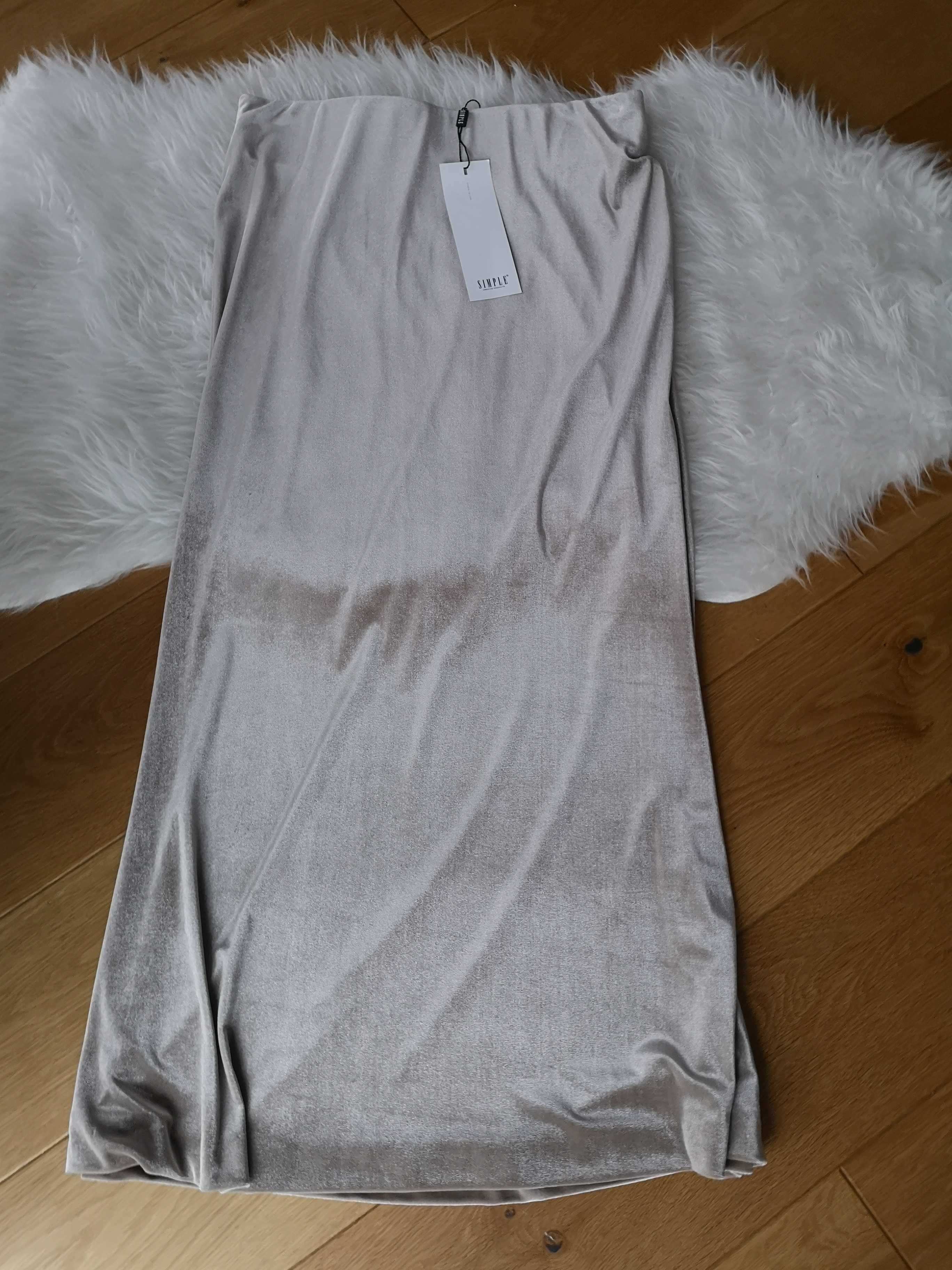 Simple Cp złota pudrowa spódnica maxi dluga 34/XS