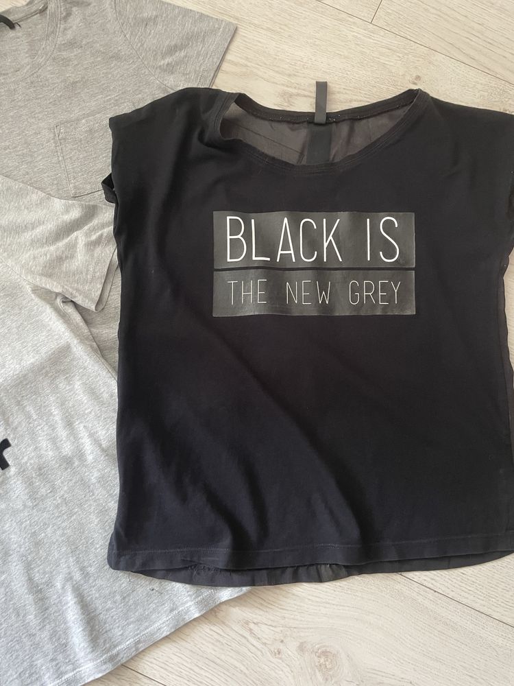 Zestaw 3 tshirt koszulki damskie krótki rękaw szary czarny basic xs 34
